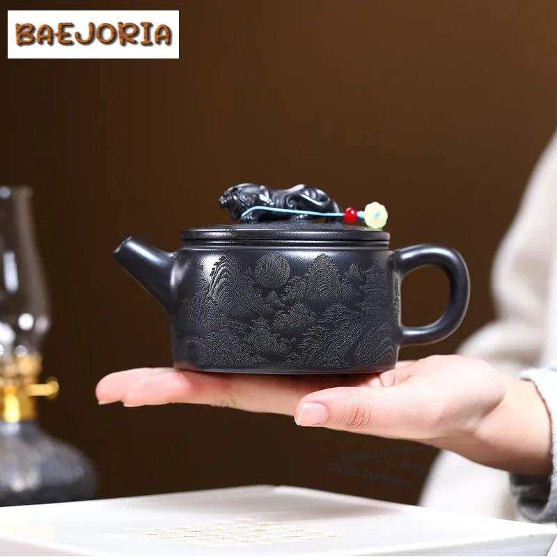 300ml Classic Yixing Purple Clay Teapots Handmade Tiger Large Caliber Pot Raw Ore Stone Yellow Mud Kettle Zisha Teaset Tableware