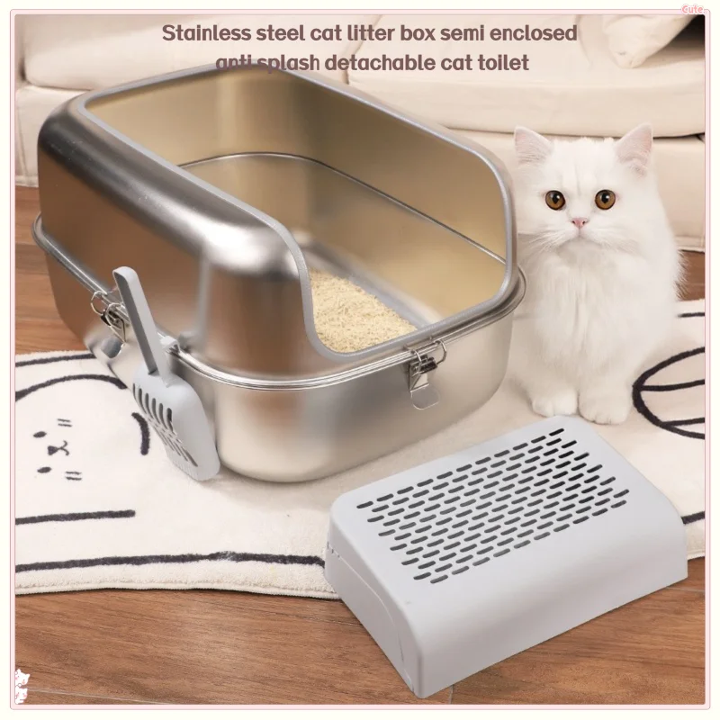 Stainless steel cat litter box, rust proof, scratch resistant, wear-resistant, fully enclosed, deodorizing, splash proof