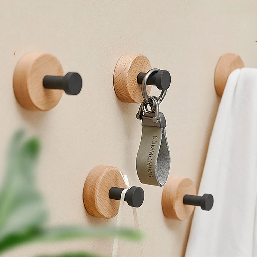 Natural Walnut Wood Hooks Key Decorative Holder Hooks Door Clothes Coat Hanger Hook Bathroom Kitchen Decor Organizer Holder Hook