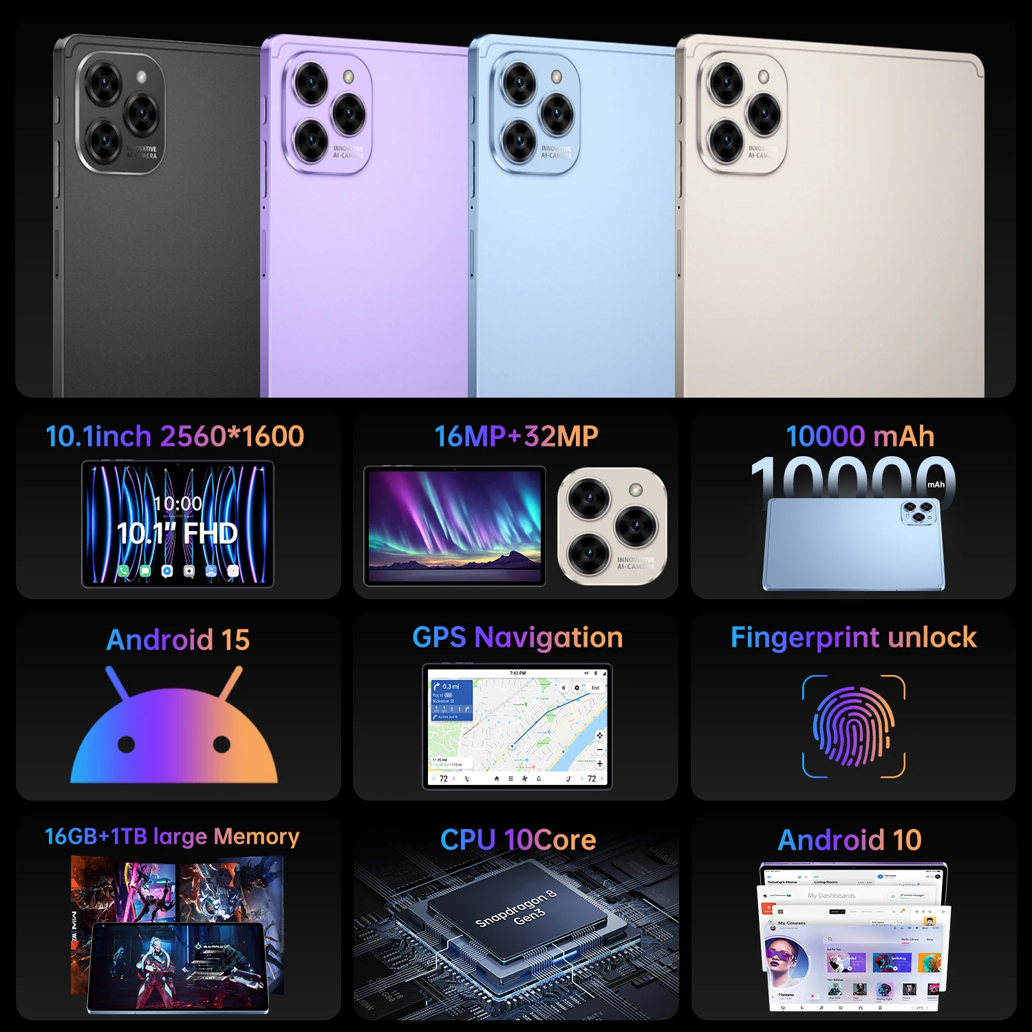 HOT Sale Original Global Version 2026 New Tablet Pad 16 Pro PC Snapdragon 10.1inch HD Screen 10000mAh 5G Dual Card WiFi