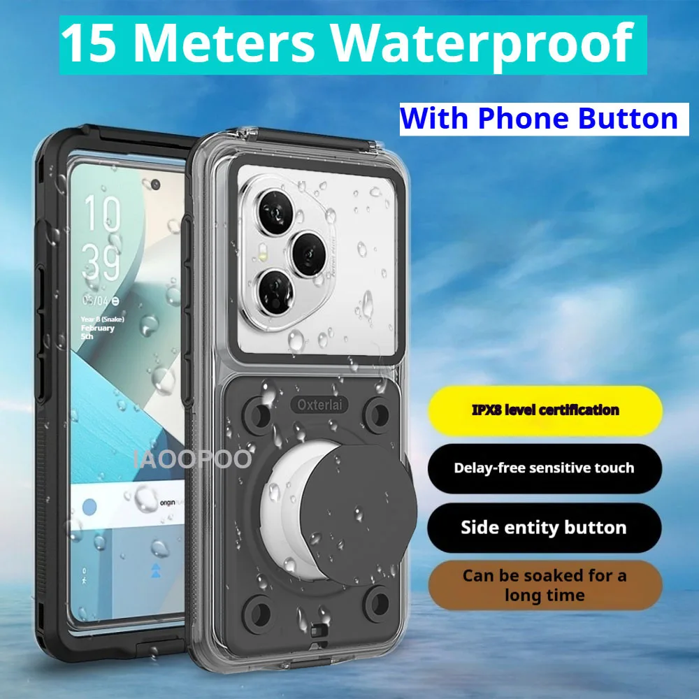 

Diving Swim 15 Meter Deep Waterproof Case For Honor 400 300 200 Pro Ultra Huawei Nova 14 13 Pro Ultra with Phone Button
