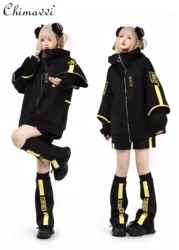 New Autumn Winter Luminous Clothing Set Girls Long Sleeve Zipper Jackets Coat Casual Shorts High Street Long Pants Foot Socks