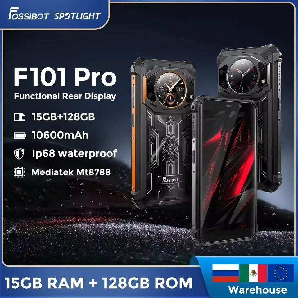 Smartphone Robuste FOSSiBOT F101 PRO, 8 Go 128 Go, Triple Caméra AI, Écran Arrière de 1,32 Pouces, Grande Batterie 10600 mAh - Téléphonie