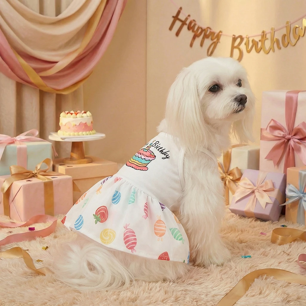 Vestido de cumpleaños para perros pequeños y medianos – Falda con pastel - imagen 5