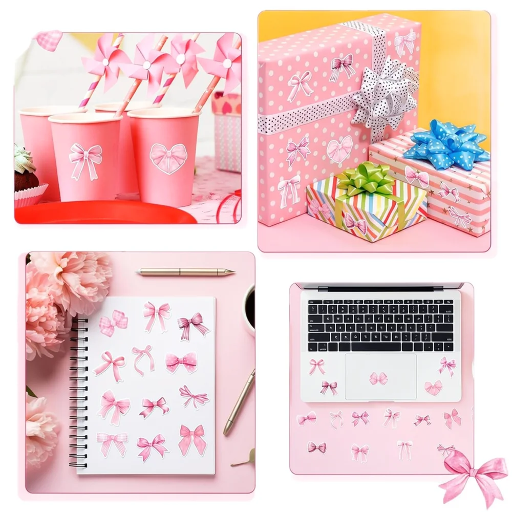 Self Adhesive Pink Ribbon Seal Sticker Roll Decorative Stationery Labels For Daily Planner Scrapbooking Gift Box