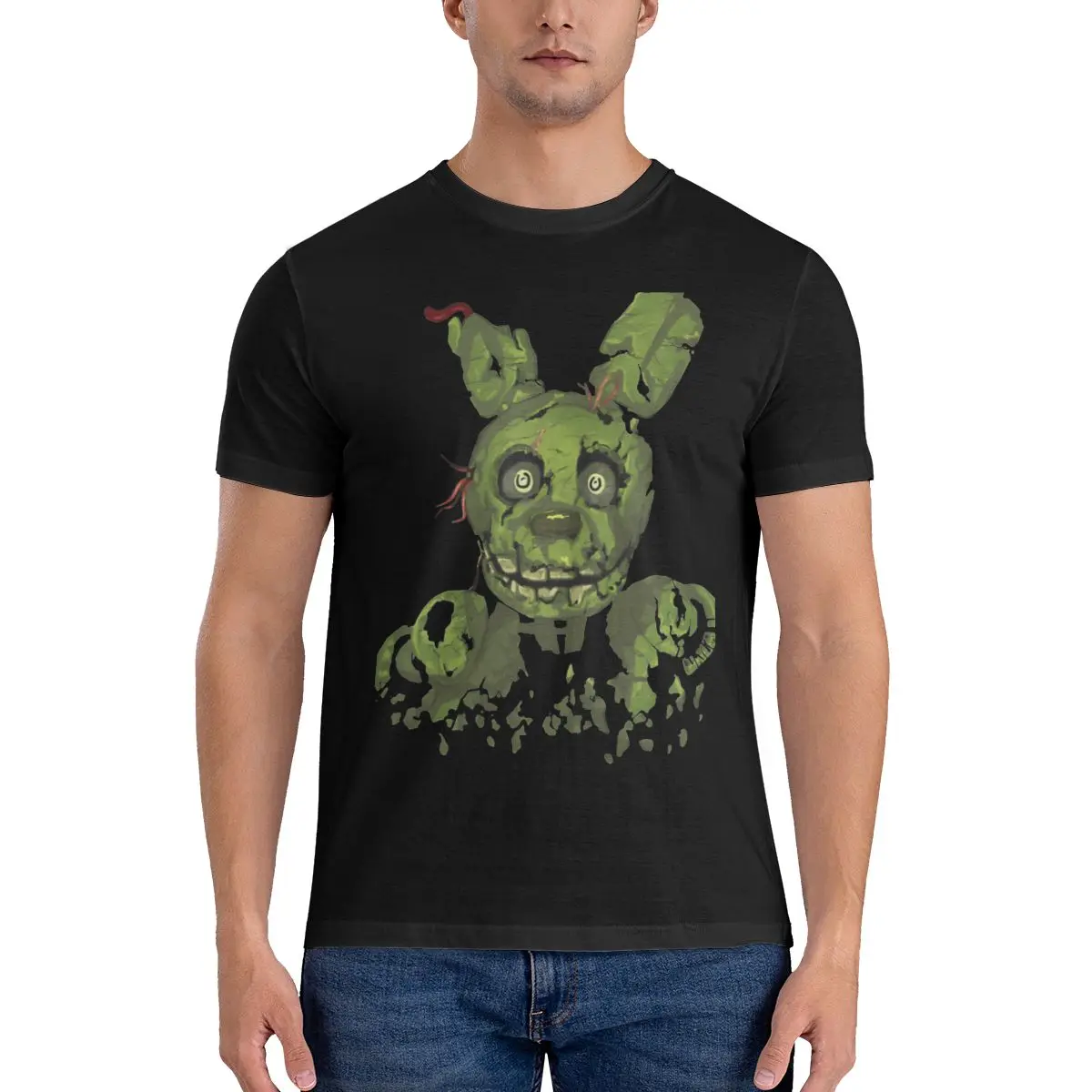 Men Horror Rabbit T Shirt FNAF Game 100% Cotton Clothes Vintage Short Sleeve O Neck Tee Shirt 4XL 5XL T-Shirt