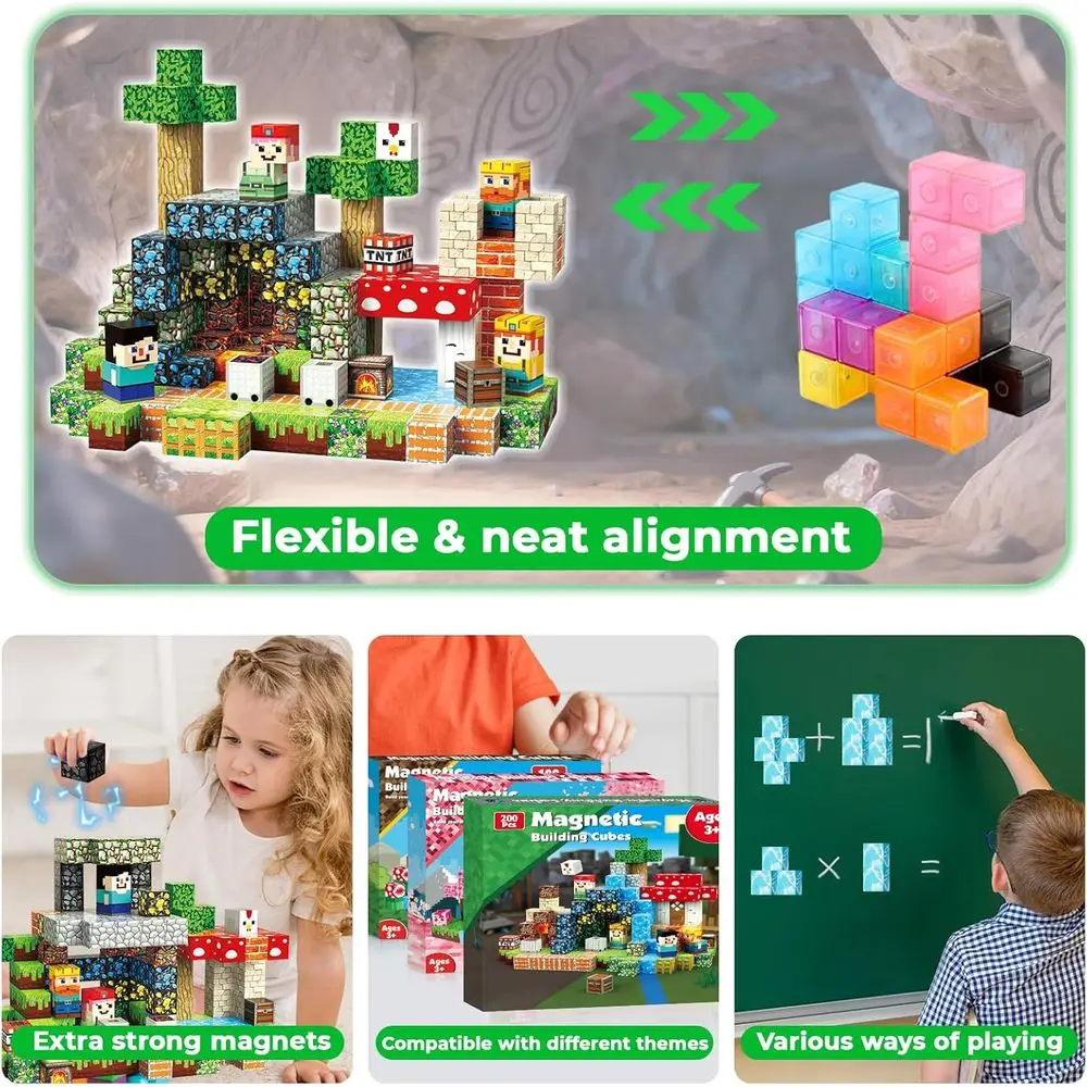 Set da costruzione magnetico da 200 pezzi per bambini: potenti magneti, giocattoli sensoriali per l'apprendimento STEM dai 3 anni in su, perfetti per ragazzi e ragazze, idea