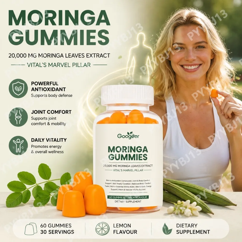 Googeer Moringa Gummies with Moringa Leaf Extract, Antioxidant & Daily Wellness Support, Lemon Flavor, 60 Gummies Supplement
