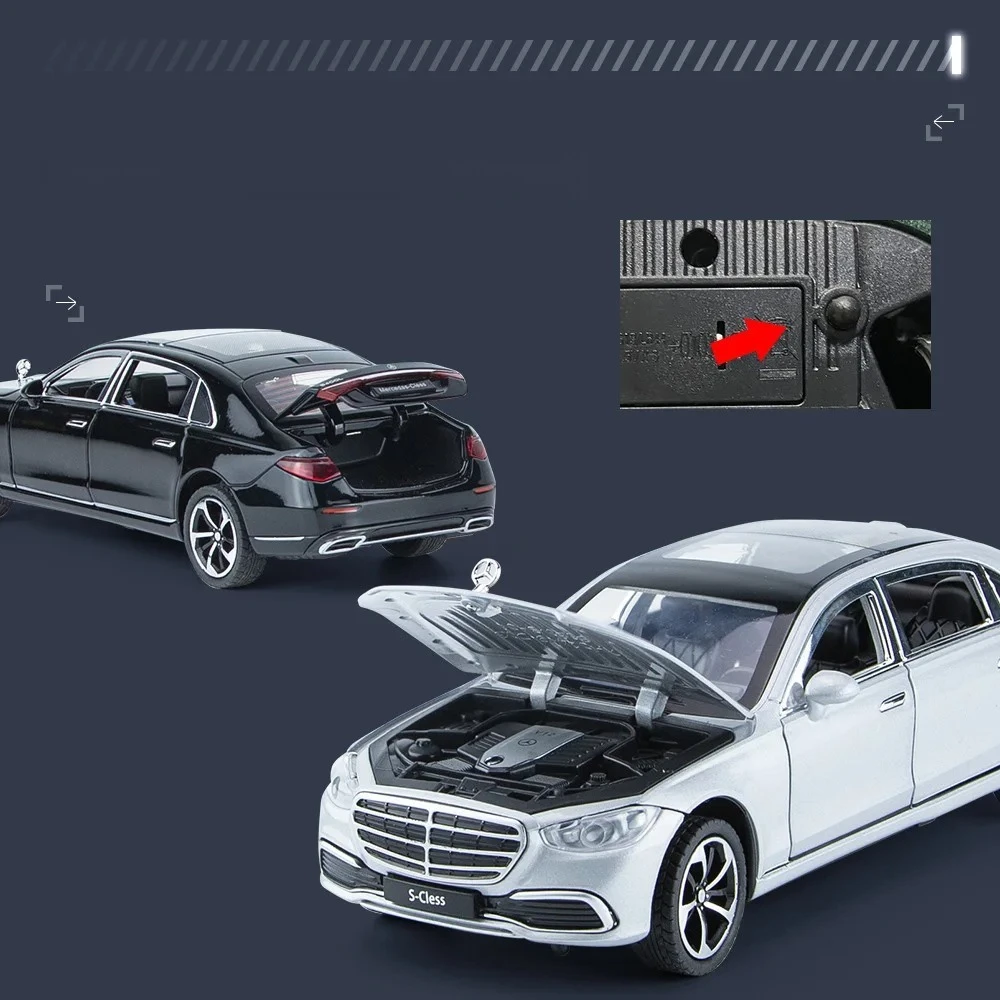 1:24 Sクラス S400L スケール車両 メタルモデル ダイキャストカー ライト＆サウンド付き プルバック式 おもちゃ コレクション 男の子向けギフト ダイキャスト