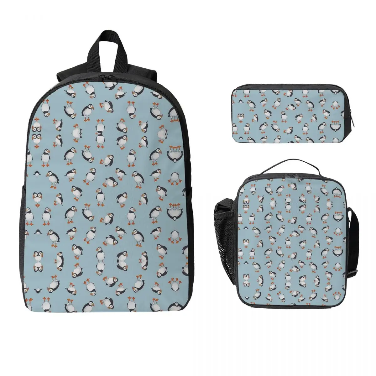 Perfectly Perfect Puffins Backpack Student Boy Girls BookBag School Bag Laptop Shoulder Bags 3ps Insulated Lunch Bag Pencil Case