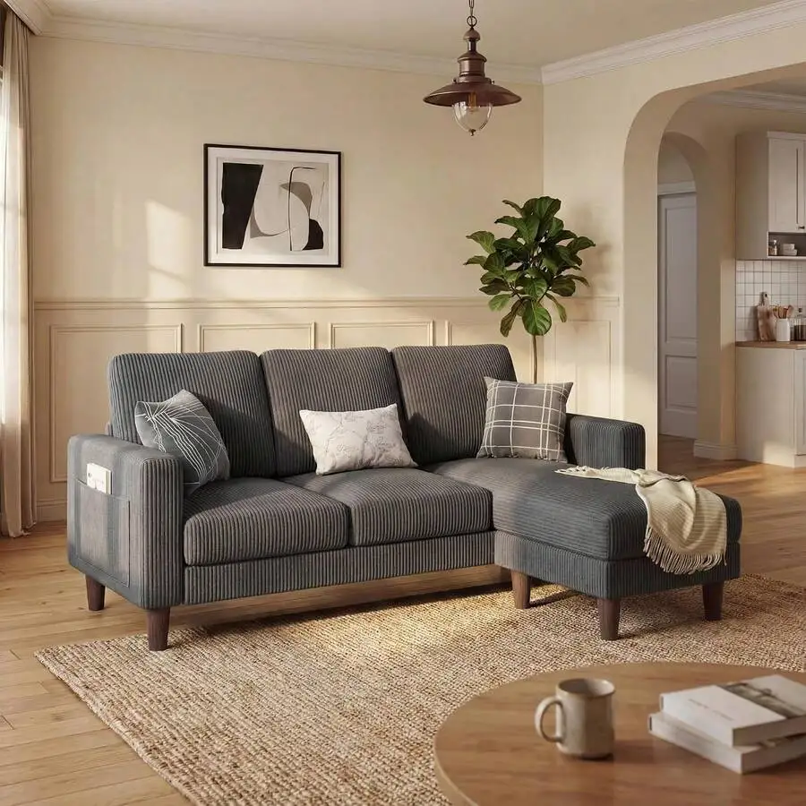 Homall 72 L Shaped Sofa Couches Small Spaces, Apartment Charcoal Gray VT4M