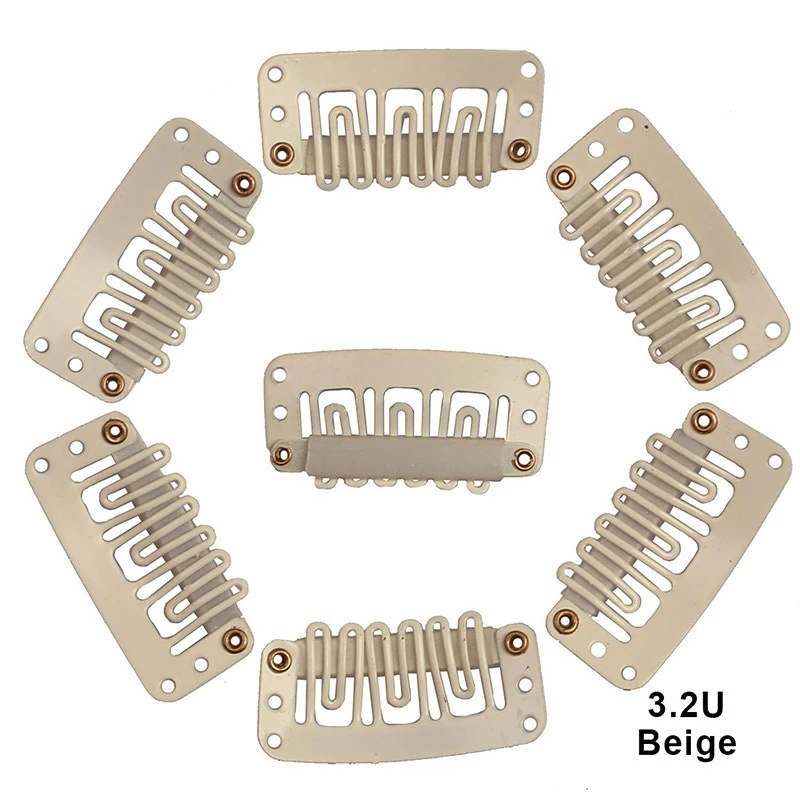 24Pcs 6 Teeth 3.2cm U-Shaped Wig Clips Hair Extensions Snap-On Bangs Metal Comb Holder for Human Hair Extensions Wig Accessory