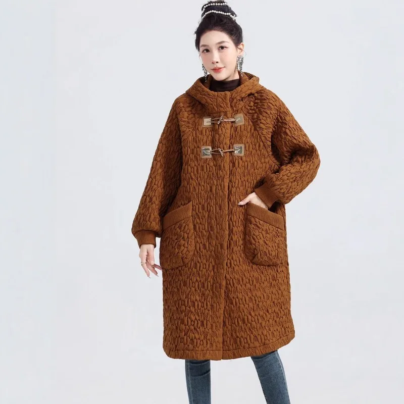 مطوي معطف القطن ملابس خارجية مياكي مطوي الشتاء مبطن سميكة المتضخم المرأة طويلة الأكمام مقنعين سترة قطن Plisse