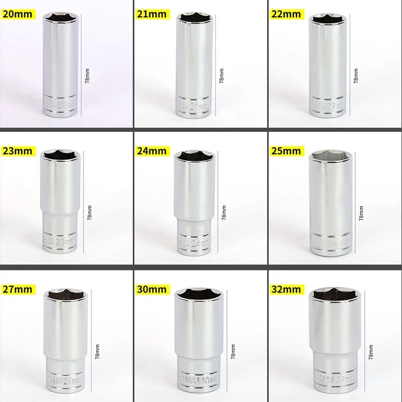 1Pc 1/2”Drive 6-Point Deep socket head 12.5mm Hole Hex Extension Sleeve Head 8-32mm