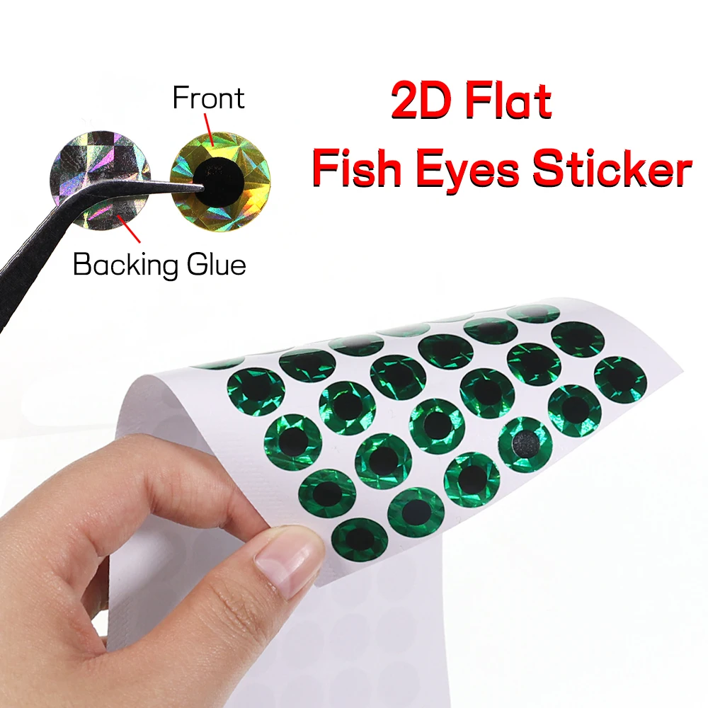 100PCS 2D Flat Fishing Lure Eyes Artificial Fish Eyes Sticker for Sea Fishing Metal Jigs Pink Silver Blue Green Golden Silvery