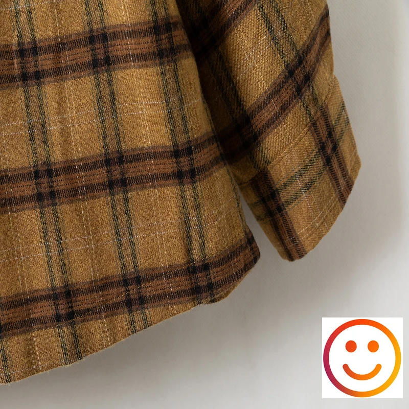 Chest Embroidery Letter Pocket Plaid Red Yellow Long Sleeve Shirts Brushed Casual Clothing Men Women Autumn V-shape Shirt Blouse