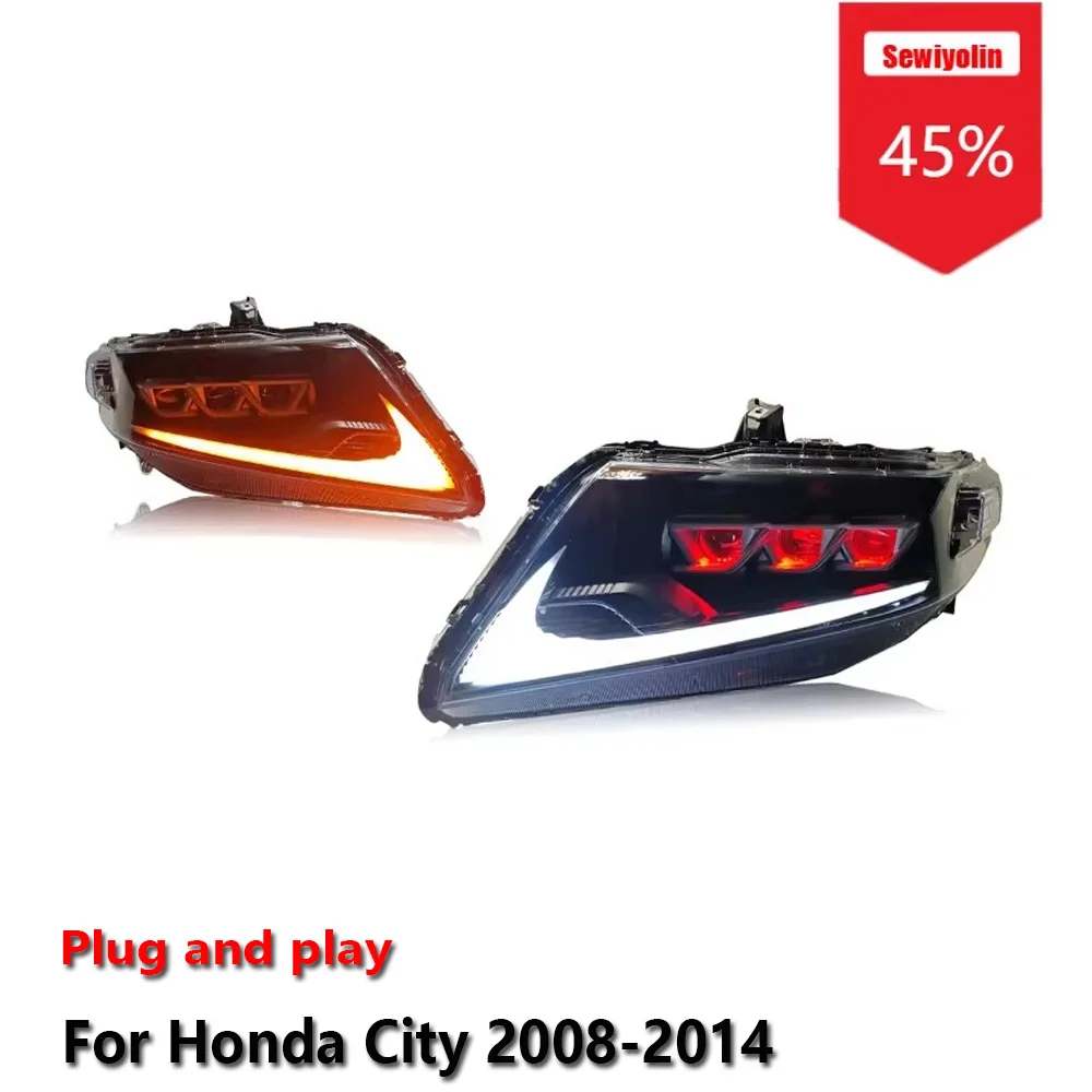 

Sewiyolin автомобильные светодиодные фары в сборе для Honda City 2008-2014 противотуманные DRL тормозные указатели поворота Plug and Play