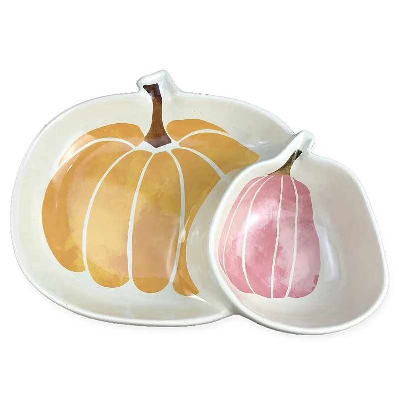 

12-Inch pumpkin pear ceramic grid plate bowl hotel restaurant high-end high-value one-piece meal sharing plate