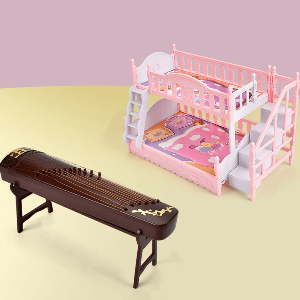 

Toys Double-layer Bed Design Miniatures Bunk Pillows and Quilts Furniture Models Plastic House Bedding