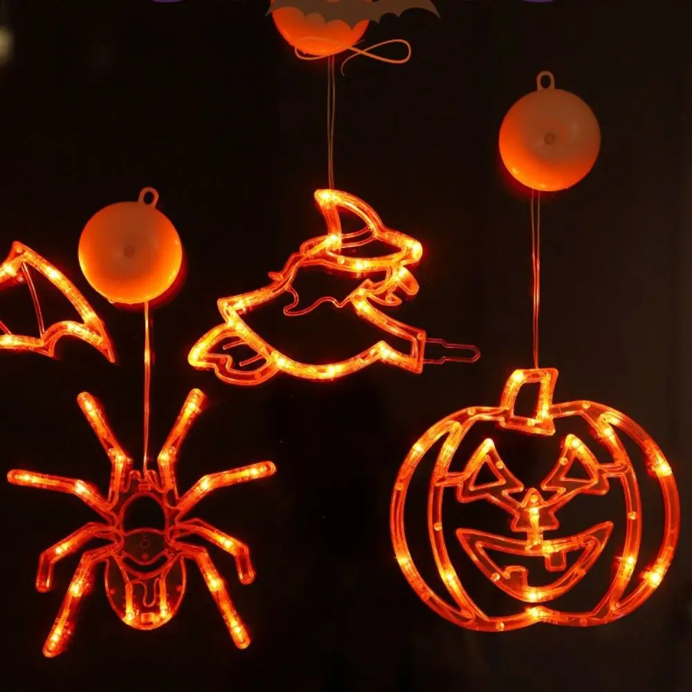 LED Powered Halloween Suction Cup Light Glowing Effect Orange Color Pumpkin Decoration Light Suction Cup Mount Hanging Design