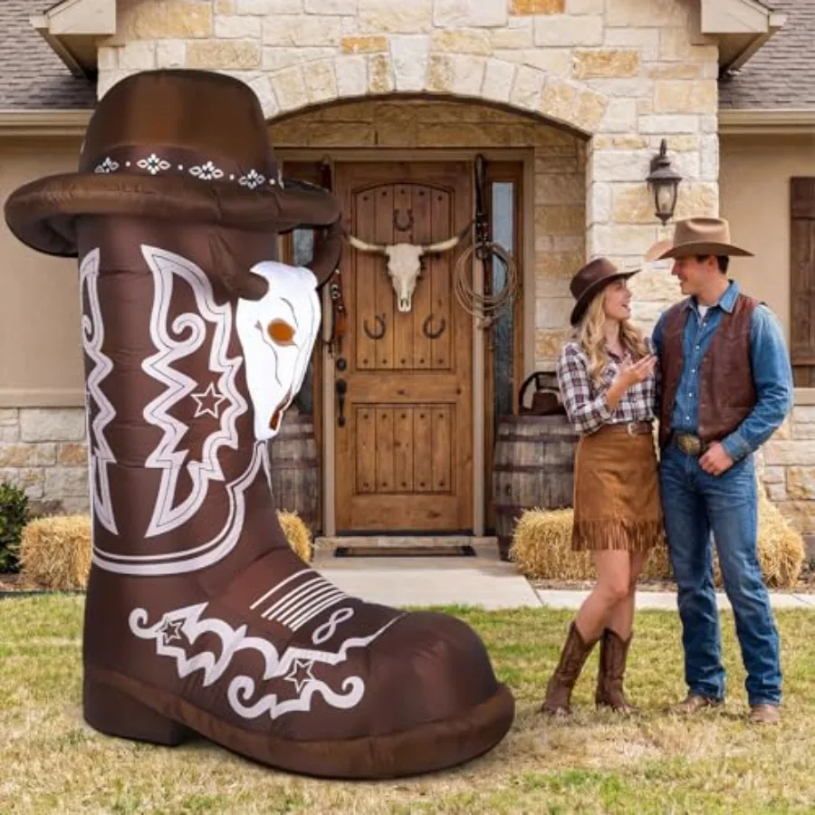 

7ft Inflatable Western Cowboy Boots with Built in LED Lights Blow up Boots Decoration for Western Cowboy Birthday Baby Shower P