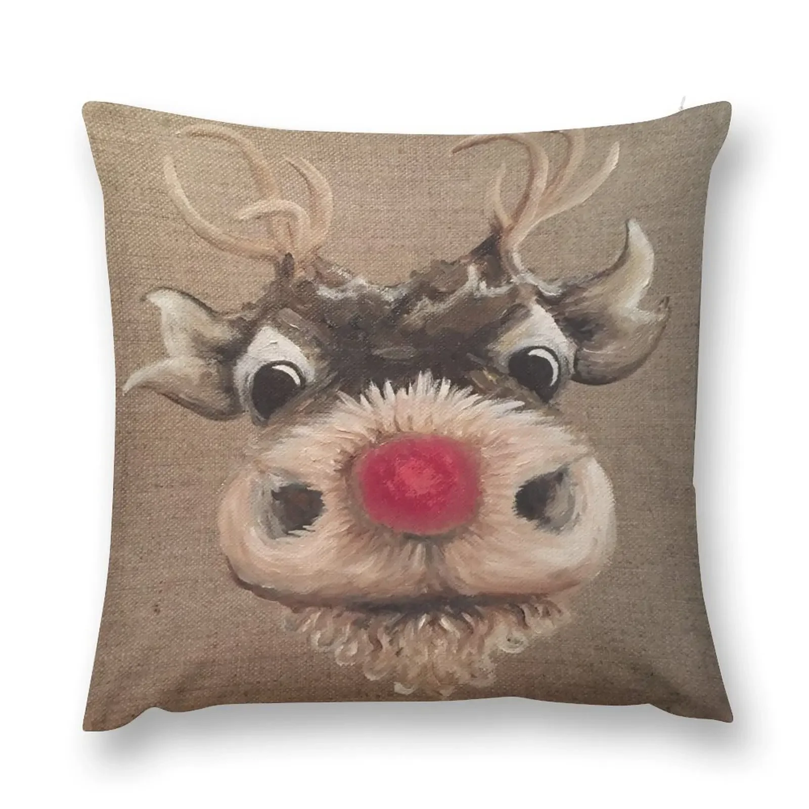 Rudolph Red Nose Reindeer Oil Painting by Angela Brown Art Throw Pillow autumn pillowcase christmas ornaments 2025 pillow