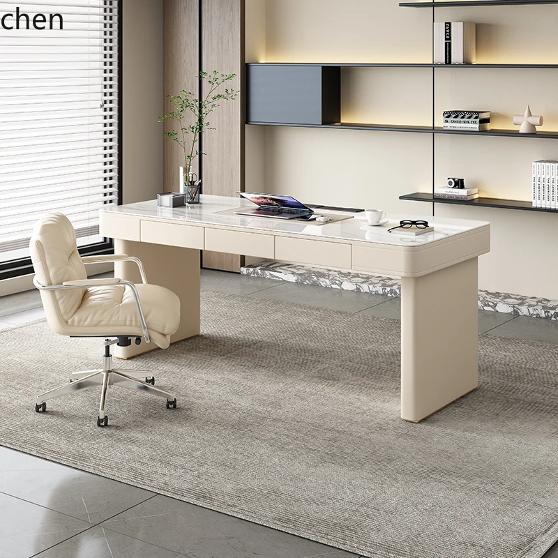 HXL cream wind light luxury rock slab desk simple high-end study computer desk consultation table
