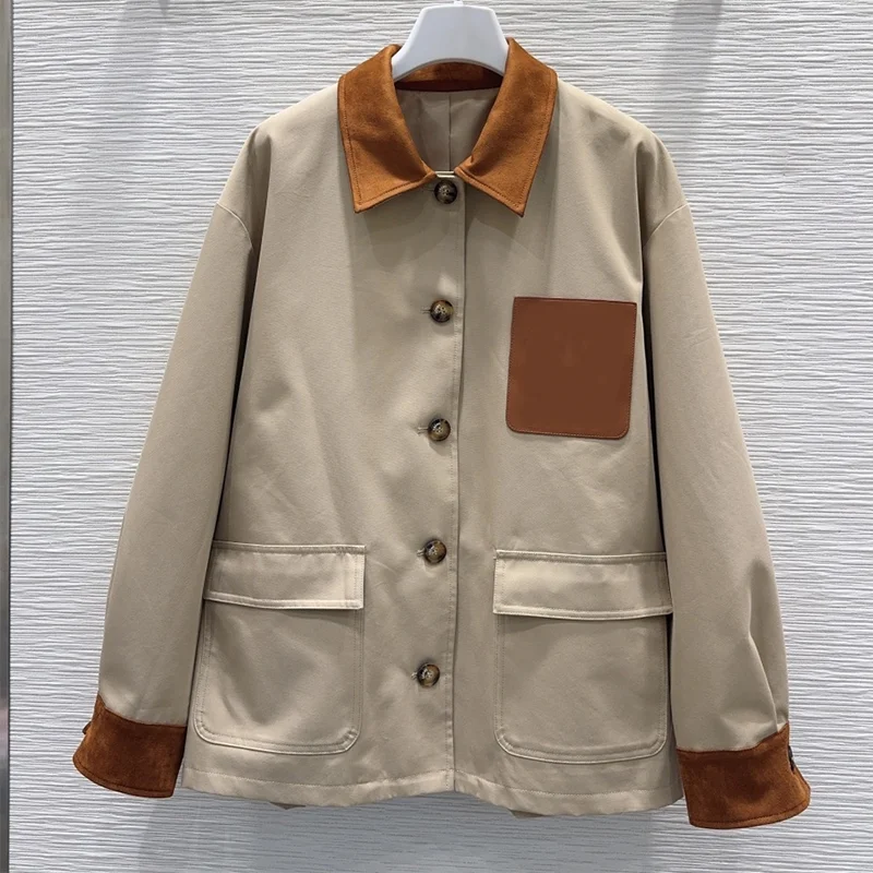 

High-quality genuine leather patchwork women's fall/winter coat, loose and understated clothing 251000451