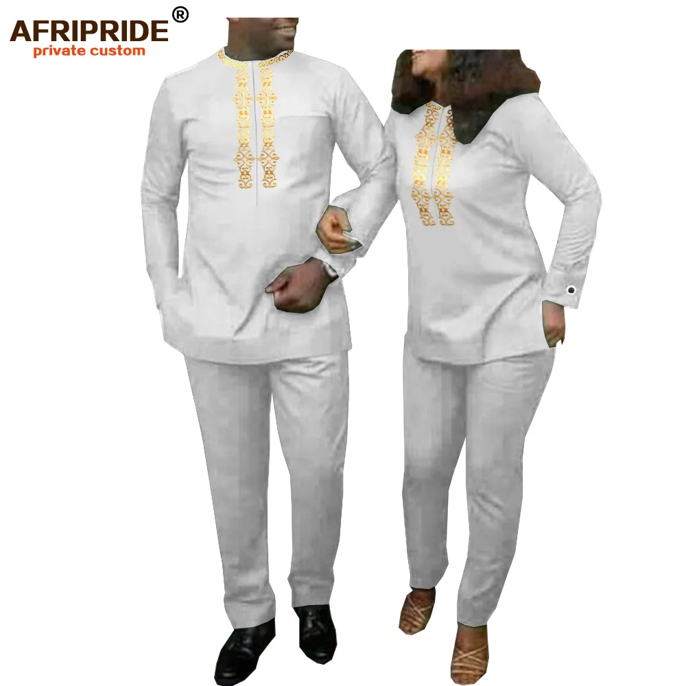 African Clothing for Couple Women`s Two Piece Set and Men`s Tracksuit Dashiki Outfits Shirt and Pant Suit AFRIPRIDE A20C001