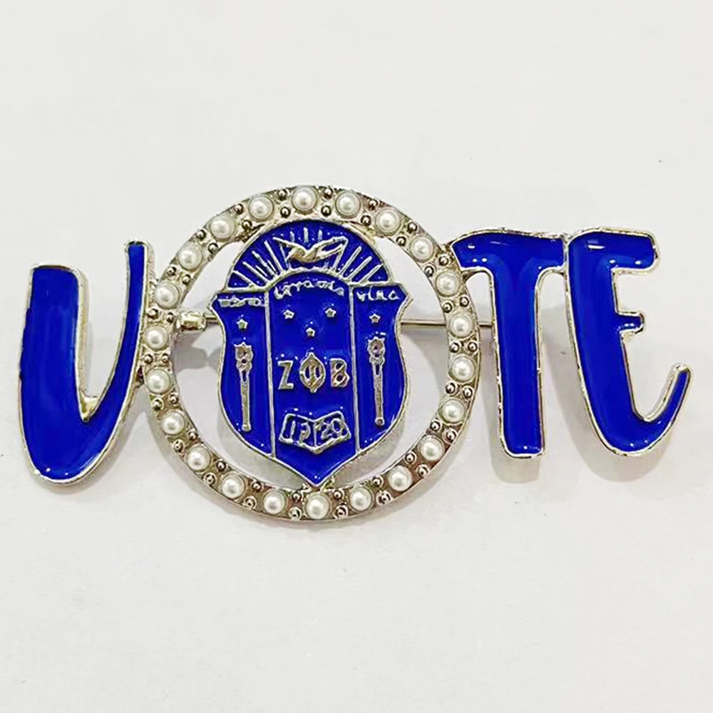 Zeta blue enamel shield brooch for Sorority Vote Pearl Brooch