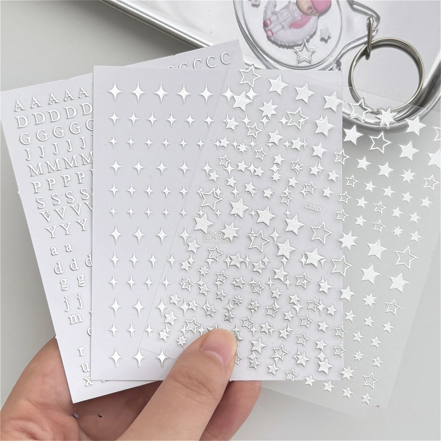 Autocollants étoiles lettres argentées Y2K Kpop Toploader, autocollants de décoration pour journal, papeterie esthétique coréenne, autocollants artistiques pour téléphone, 1/3 pièces