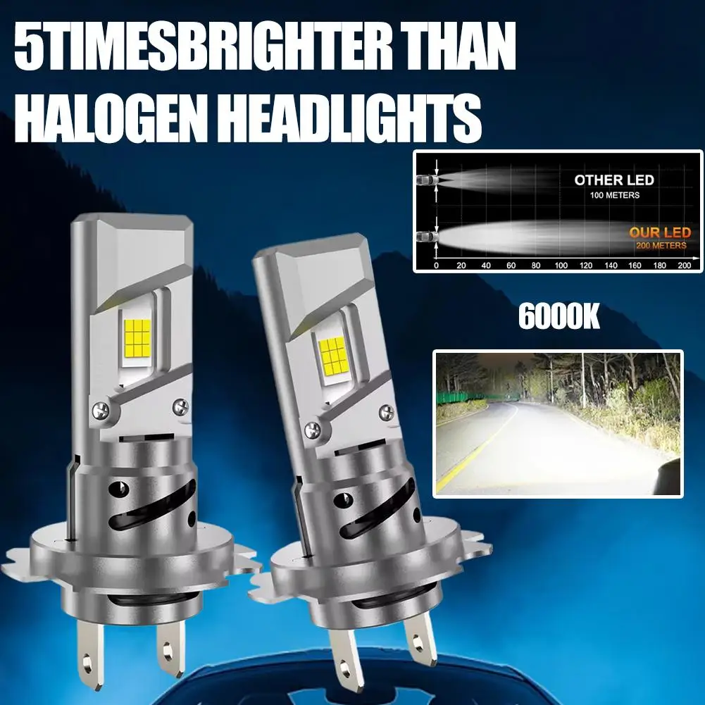 H1/H7 LED Headlight Bulbs CAN Bus Lights Mini Lamp 1:1 Size New Wireless H1 Fog Light With Fan Car LED Plug & Play 6000K 12V