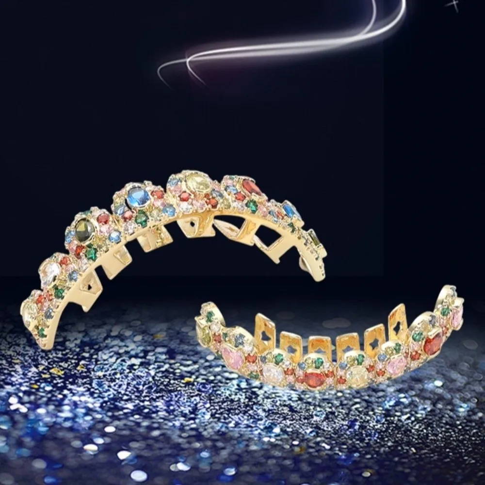1Pc/set Trendy Rainbow Teeth Grillz Top Bottom Set Hiphop Candy Color Teeth Grillz Caps Shiny Anti Slip Teeth Jewelry Cosplay