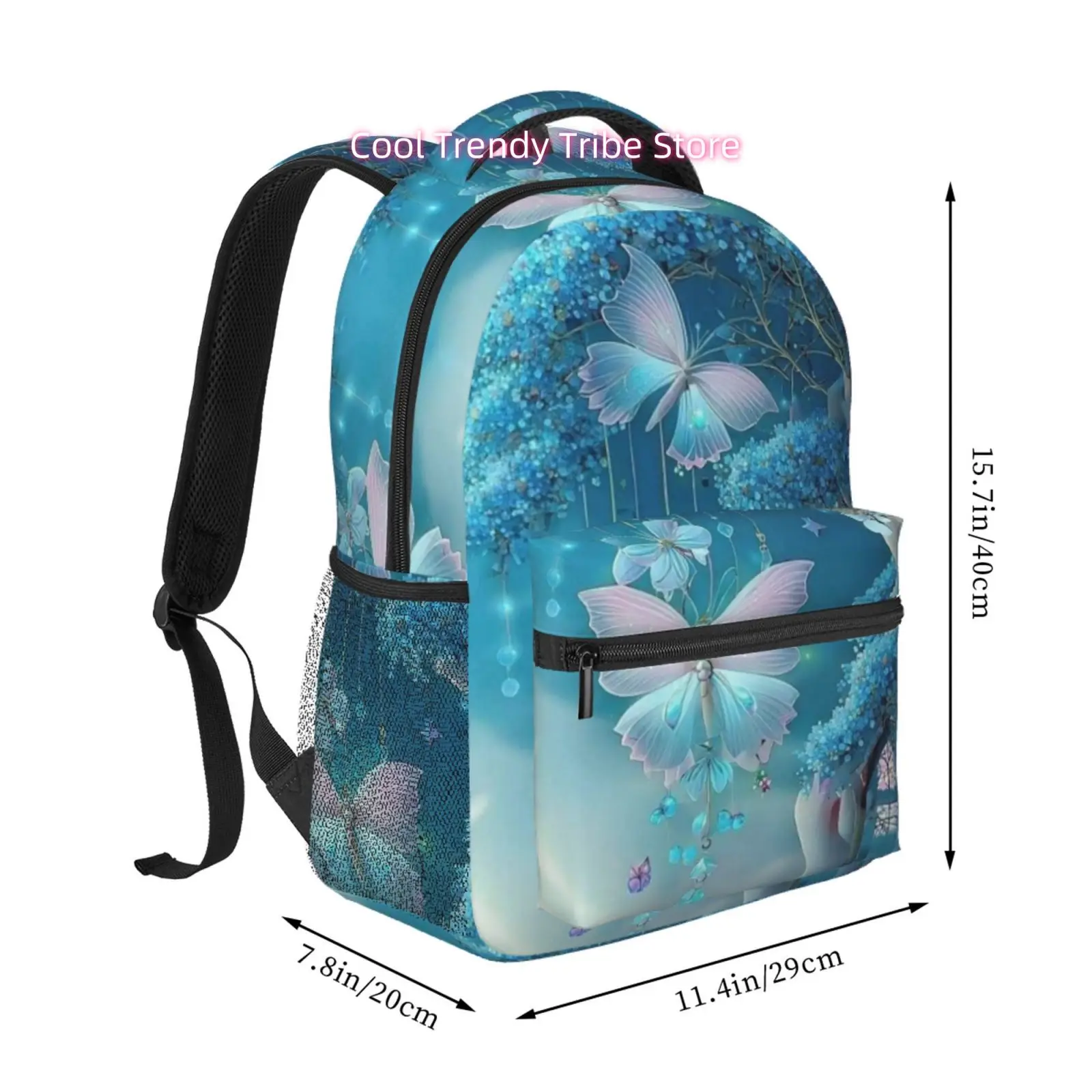 Ethereal Blue Butterflies in Enchanted Forest Print Backpack, Oxford Cloth, Adjustable Shoulder Straps, for Short Trips And Trav