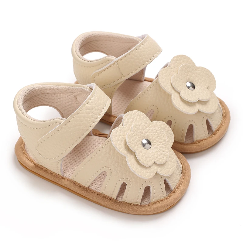 Sandalias antideslizantes para bebé recién nacido, zapatos de suela suave de goma, color sólido, flor bonita, primeros pasos, cuna, Verano