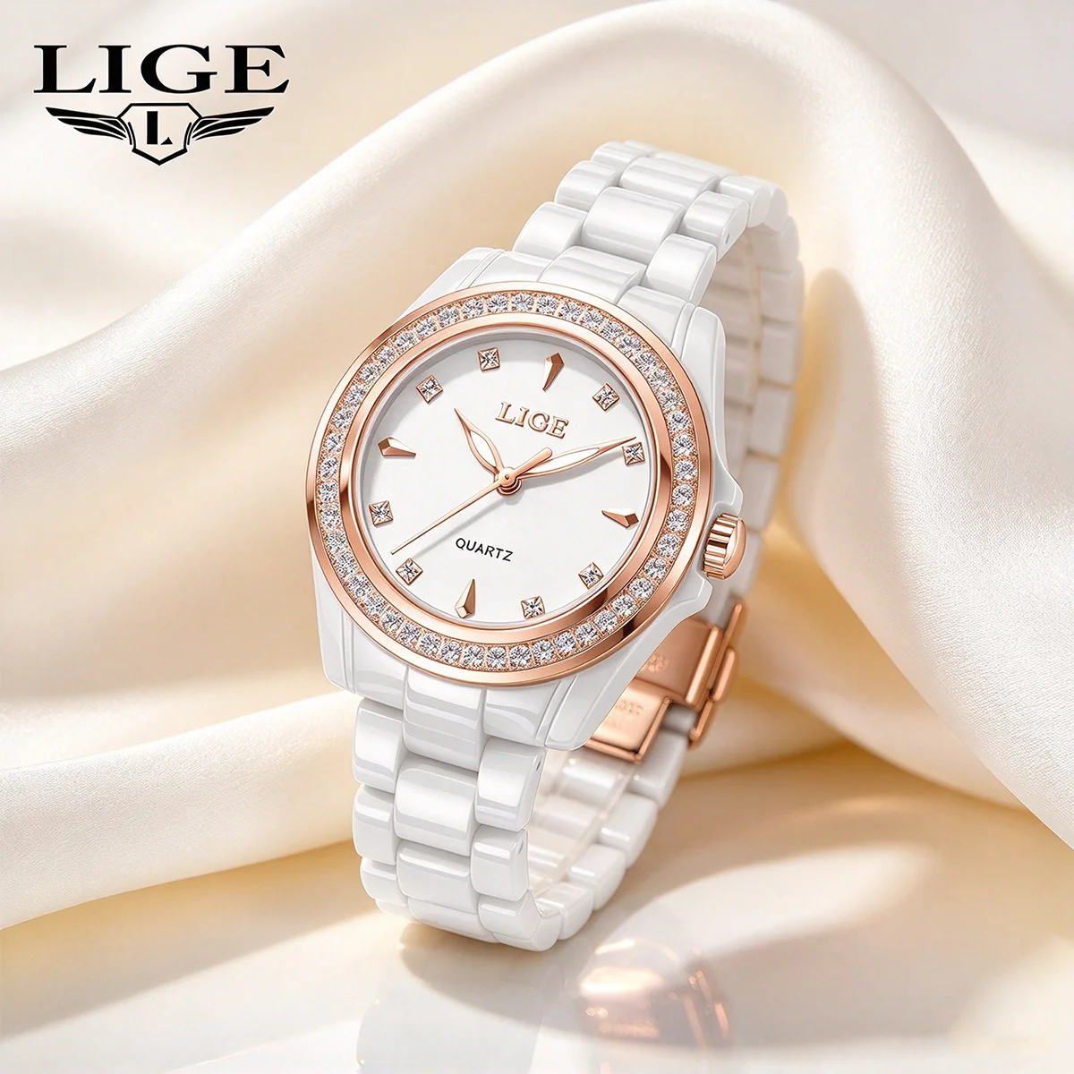 LIGE 2026 Women's Watch Ceramic Elegant Fashion Ladies Watch Waterproof Luminous Clock Women's Quartz Wrist Watch Christmas Gift