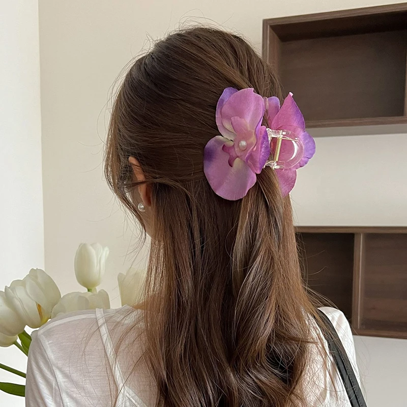 1PC accessori per capelli creativi Phalaenopsis fiore artigli per capelli copricapo moda donna Retro perla floreale forcina esagerata