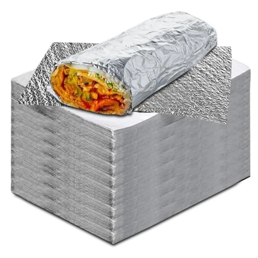

Insulation Sandwich Wrapping Paper Aluminum Foil Sheets - [500 Pack] - 14" x 10.3" - Aluminum Foil Sandwich Wrap Sheets For San