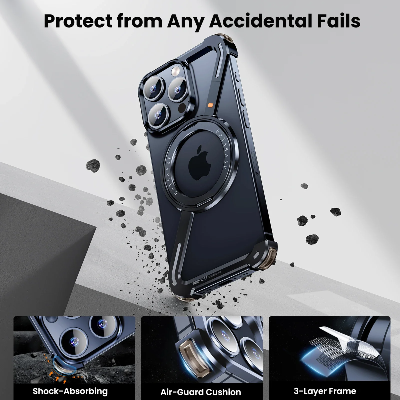 Oatsbasf Z Shape Metal MagsafePhone Case for iPhone14/Plus/Pro/Pro Max Magnetic Bumper w/ 360° Rotation Holder Protective Case