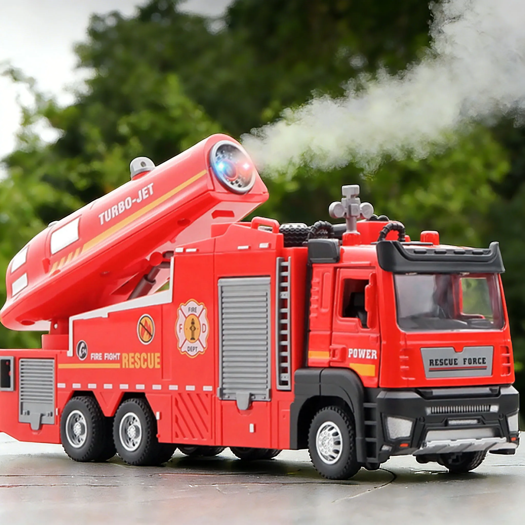 Camión de bomberos de aleación 1:32, vehículo de motor de ingeniería de lucha contra incendios con luz de sonido, modelo de coche fundido a presión extraíble, regalo de Navidad