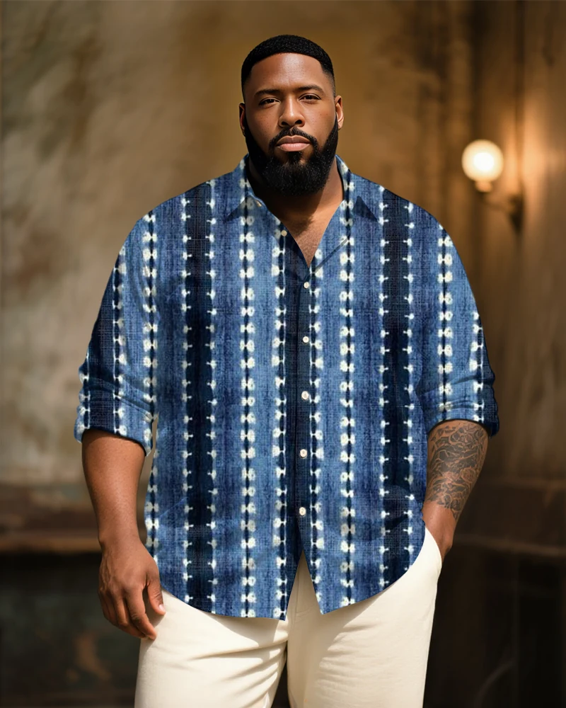 S-9XL Plus Size Men's Minimalist Abstract & Tie-Dye Print Linen Shirt, Casual Geometric Button-Down, Multi-Designs Available