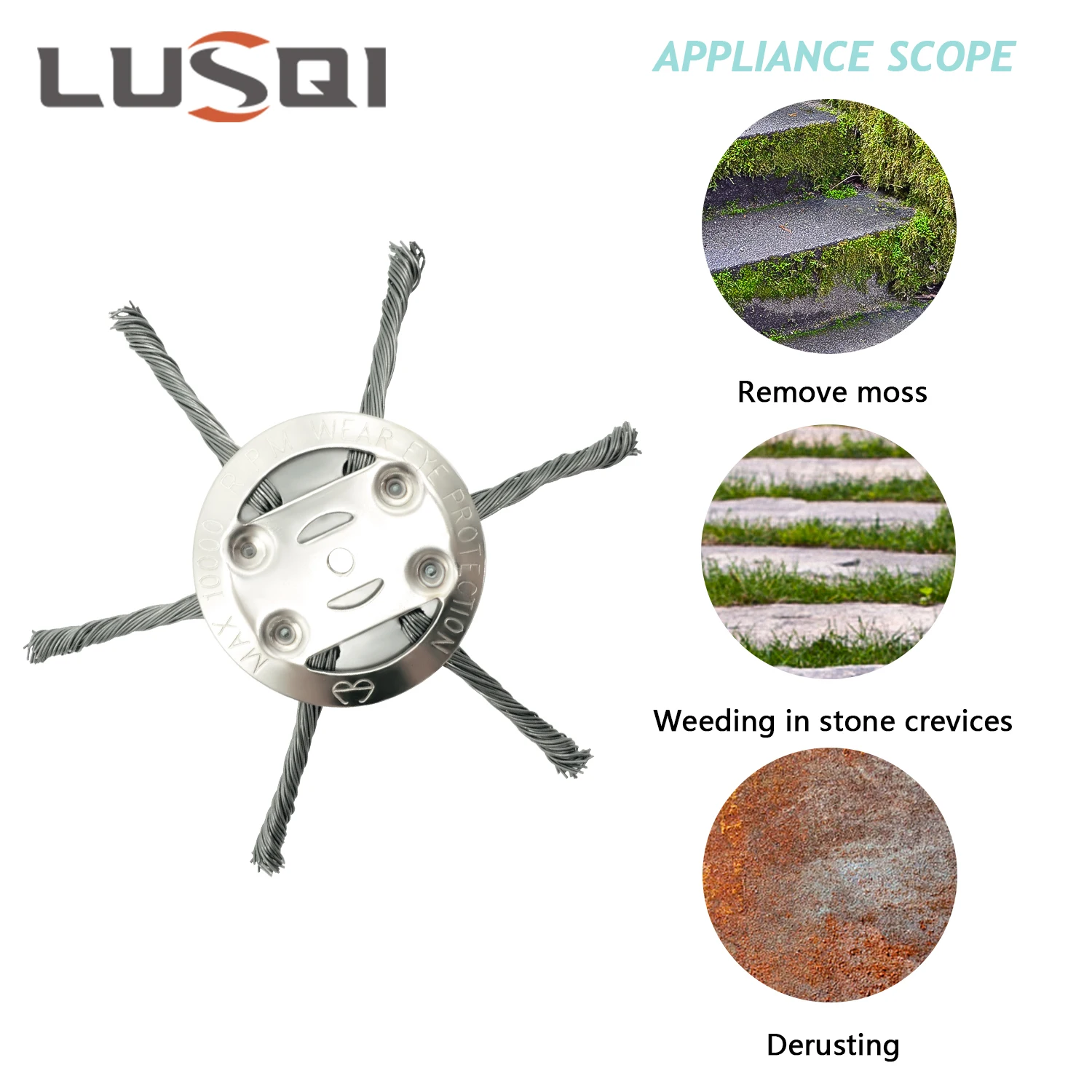 

LUSQI Steel Wire Grass Trimmer Head 6" Universal Weed Brush Fit Straight Shaft Lithium Or Gasoline Brushcutter Removal Moss Rust