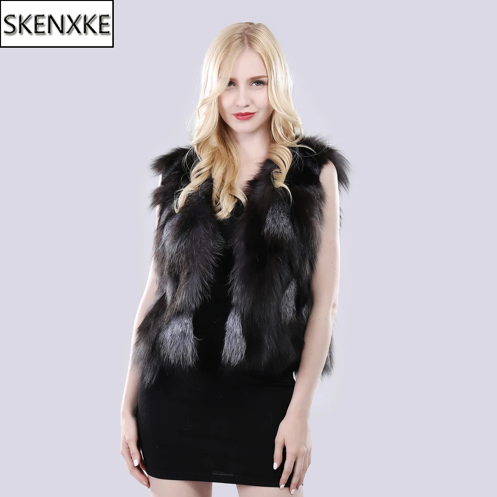 2024 New Women Autumn Winter 100% Genuine Silver Fox Fur Vest Natural Soft Fox Fur Gilet Lady Warm Real  Fox Fur Sleeveless Coat