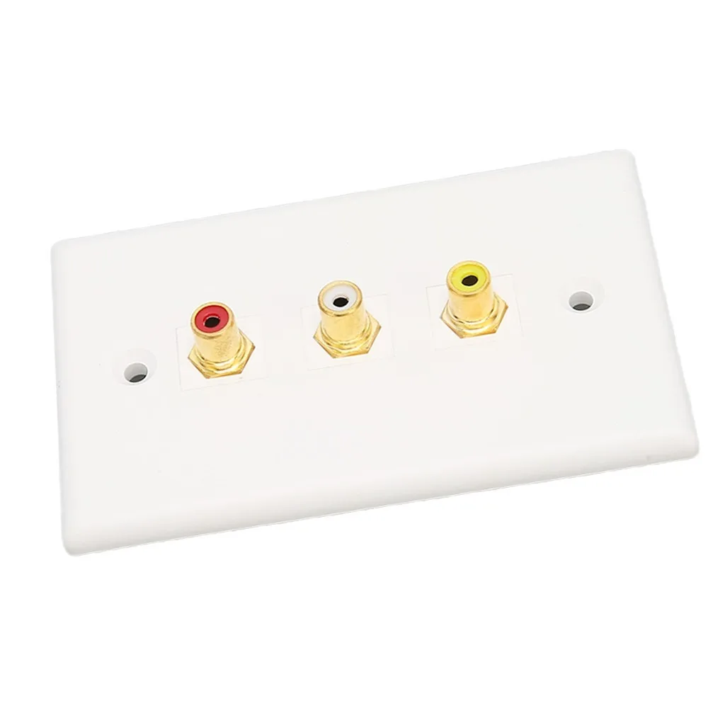Multipurpose 3RCA Wall Plate Gold Plated Corrosion Resistant 3RCA Female Connector Wall Plate 1080P