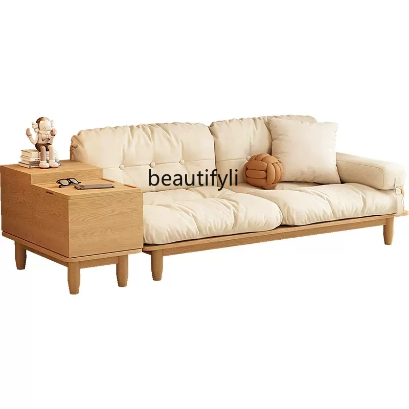 

Japanese-Style Modern Minimalist Living Room Sofa Sofa for Three People Solid Wood Minimalist Fabric Cloud Sofa Band Storage