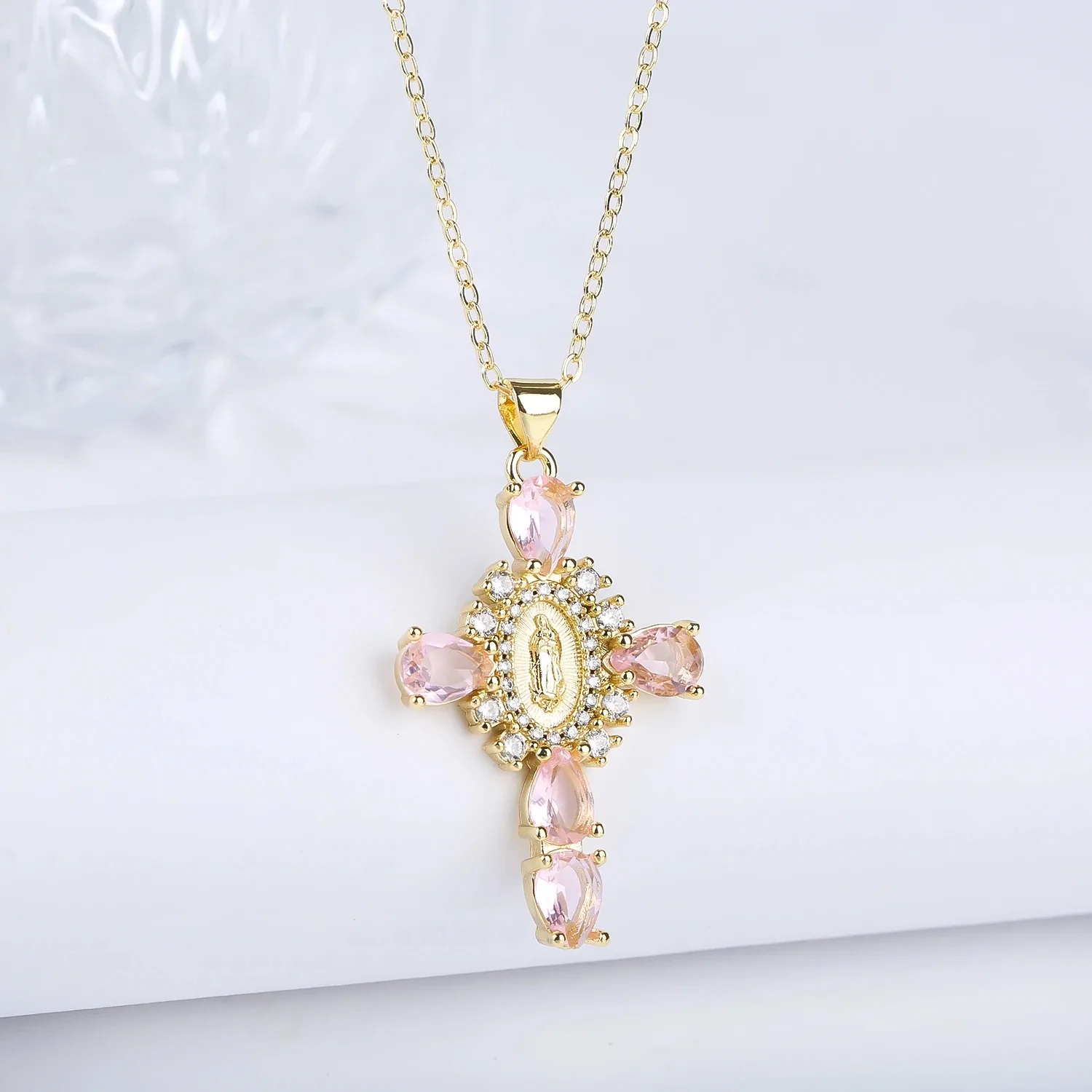 New fashion Creative Religious style Madonna Jewelry set Zirconium Cross pendant necklace Charming women's daily party jewelry