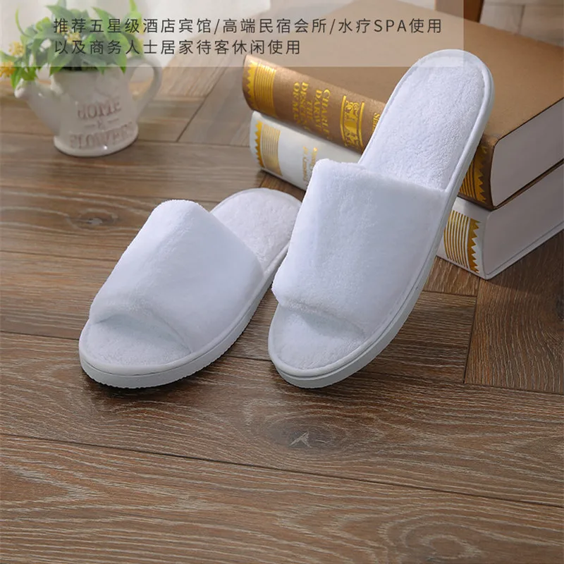 Zapatillas desechables de algodón con punta abierta para hombre y mujer, chanclas baratas de lana de Coral blanco para Hotel, hogar, viaje, SPA,