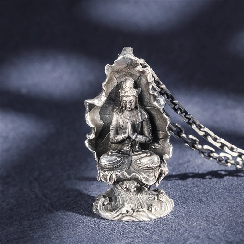 Vintage Flame Avalokitesvara Bodhisattva Pendant Necklace For Men Jewelry Blessing Amulet Necklace Men Choker Accessories