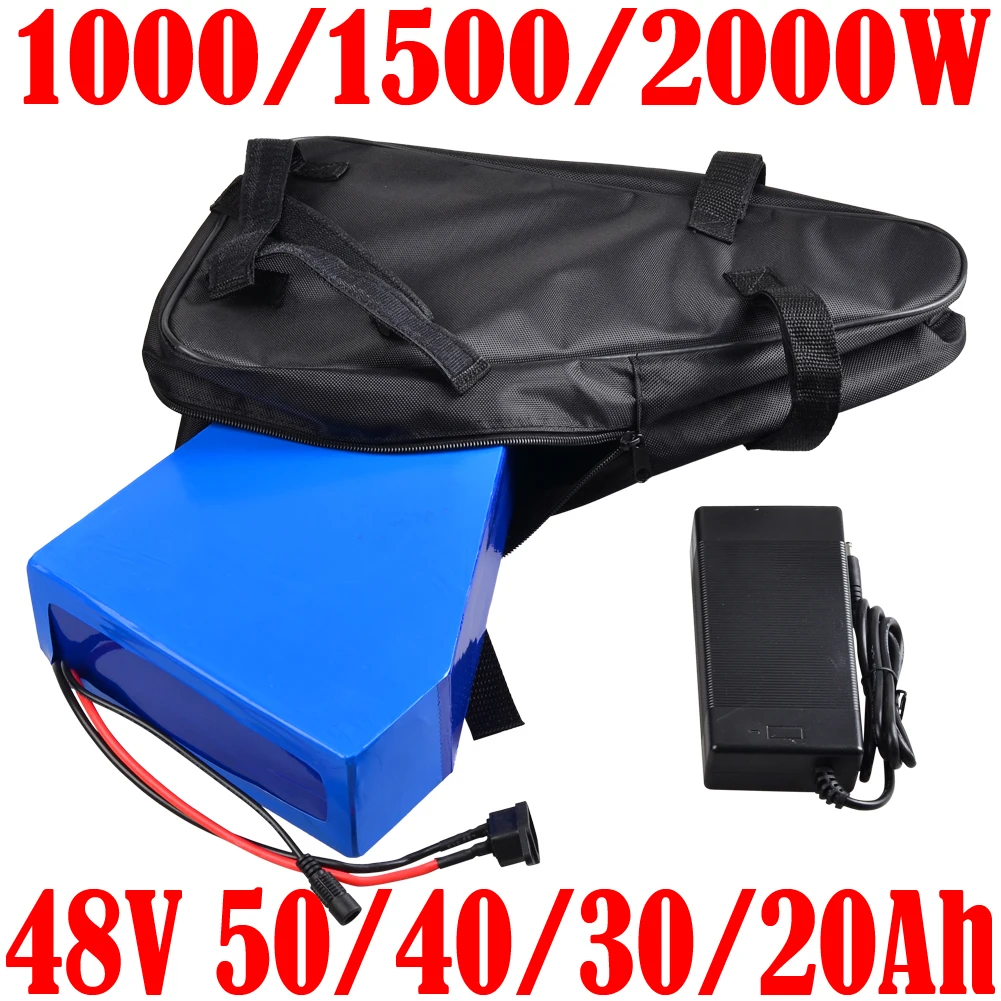 ebike battery 48V 50Ah 40Ah 30Ah 20Ah Triangle lithium battery 18650 48V battery pack For 2000W 1500W 1000W electric bicycle