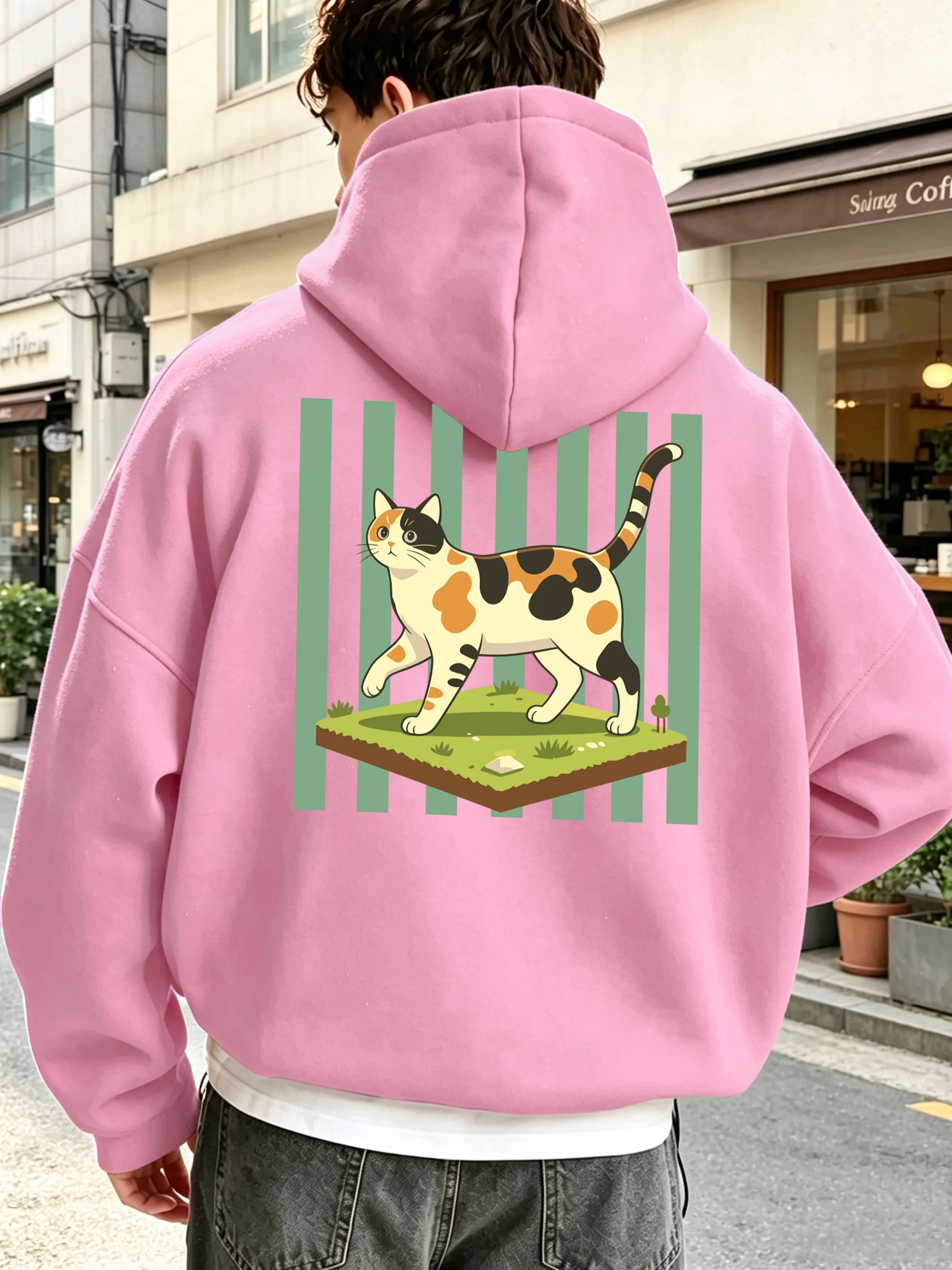 Calico-Katzen-Cartoon-Drucke Herren Koreanische Hoodies All-Match Mode Kapuzenpullover Lässige Lose Hoodies Bequeme Basic-Kleidung – Detail 20